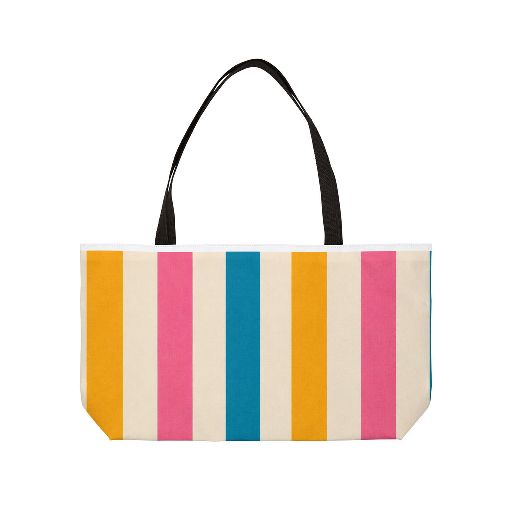 Striped Weekender Tote Bag — Retro Pink, Teal & Mustard Travel Beach Bag