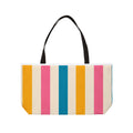 Striped Weekender Tote Bag — Retro Pink, Teal & Mustard Travel Beach Bag