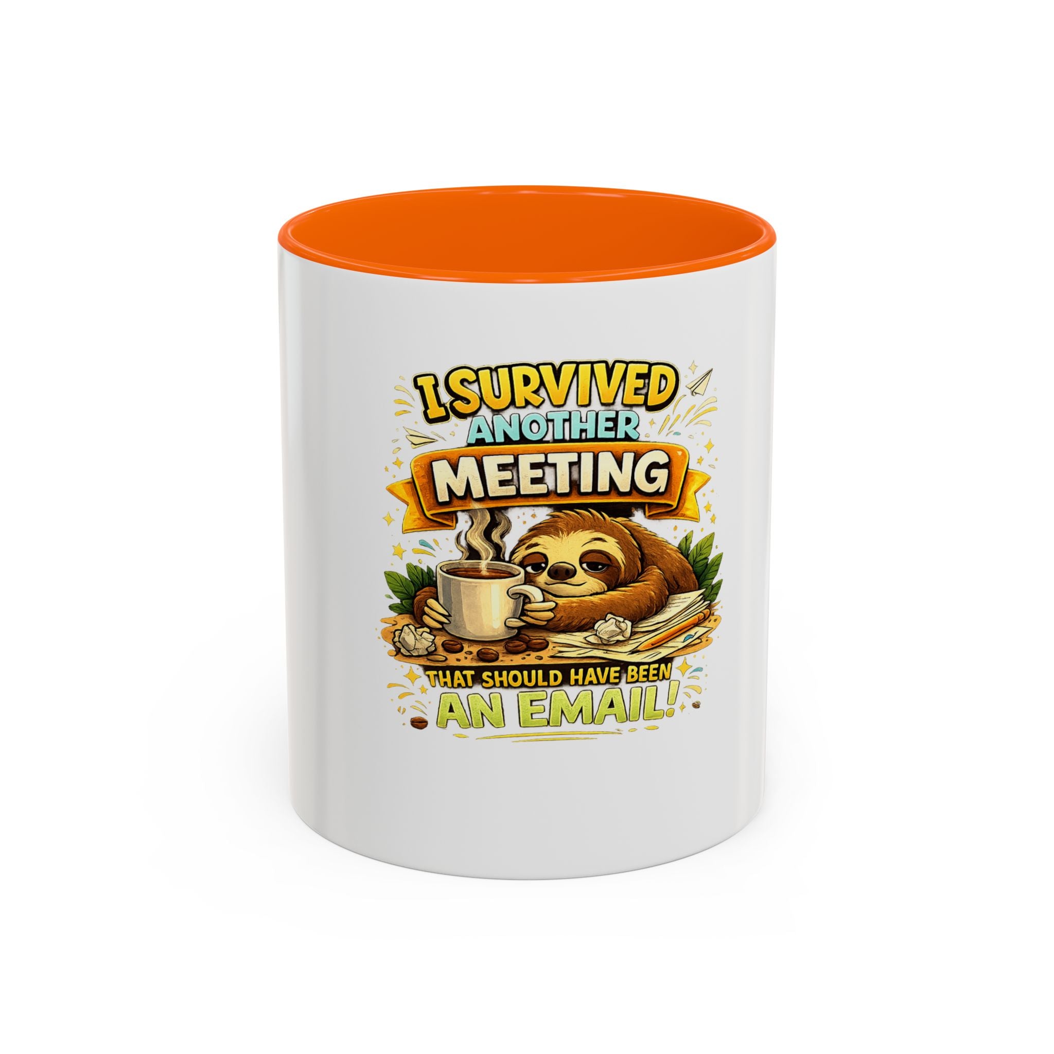 I Survived Another Meeting Coffee Mug — Funny Sloth Work Humor Mug (11/15oz)