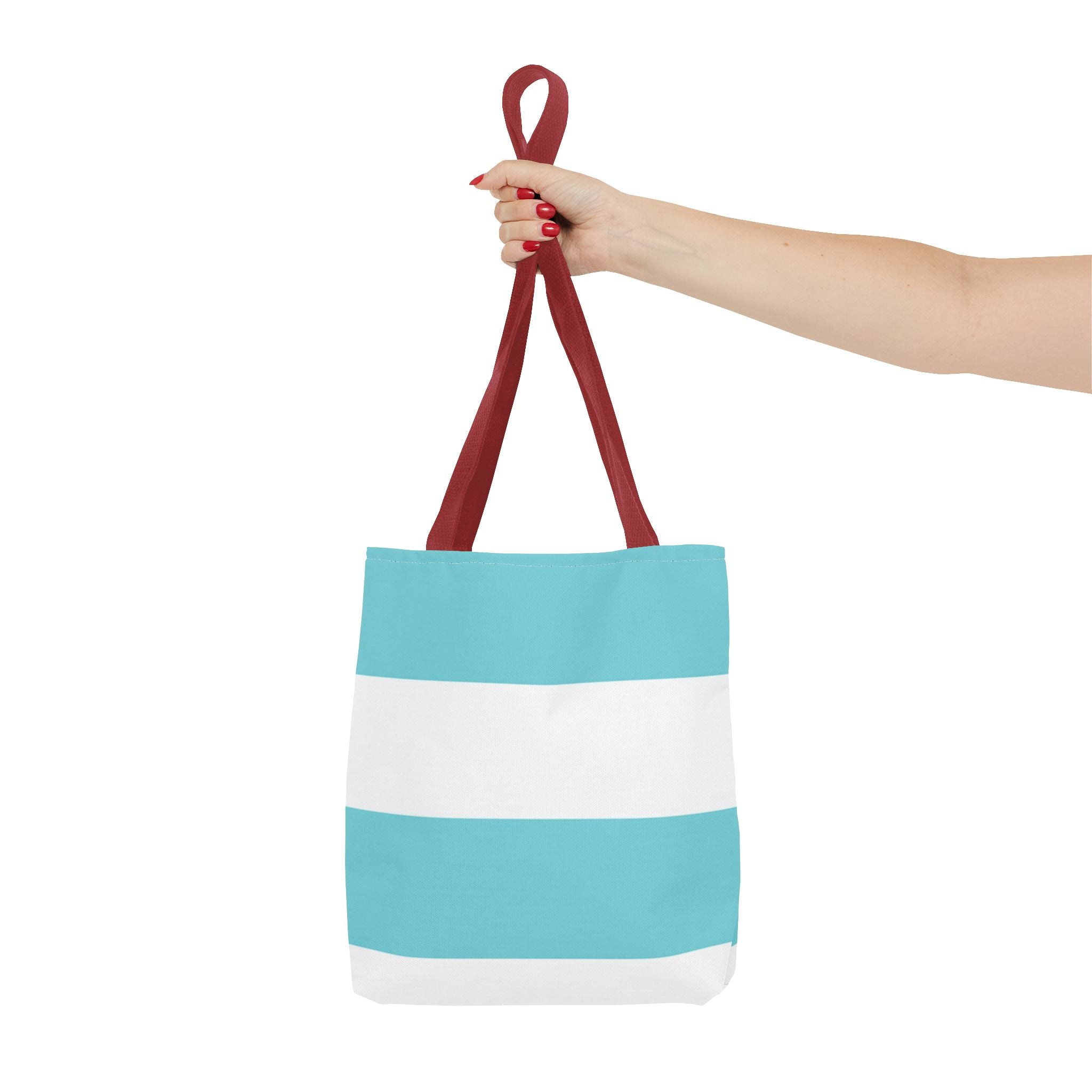 Striped Aqua & White Tote Bag — Beachy Everyday Shoulder Tote