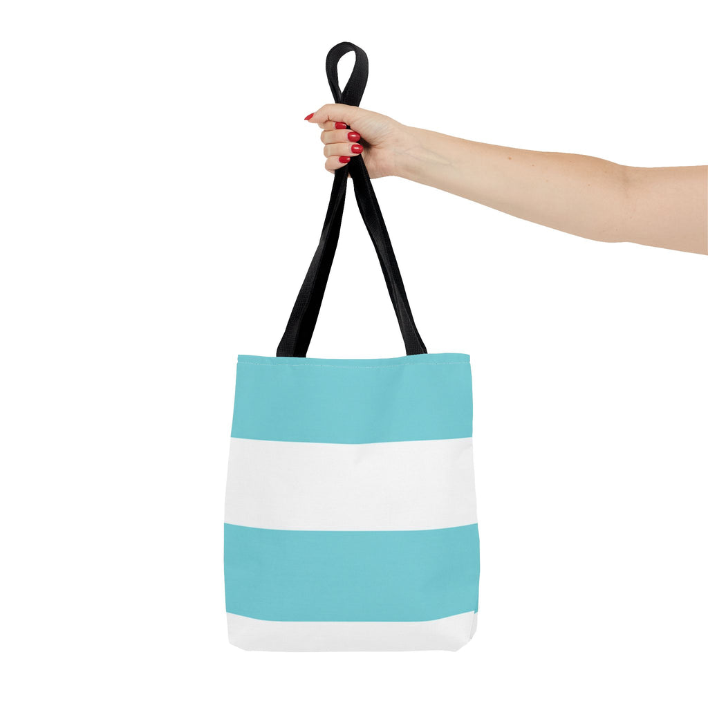 Striped Aqua & White Tote Bag — Beachy Everyday Shoulder Tote