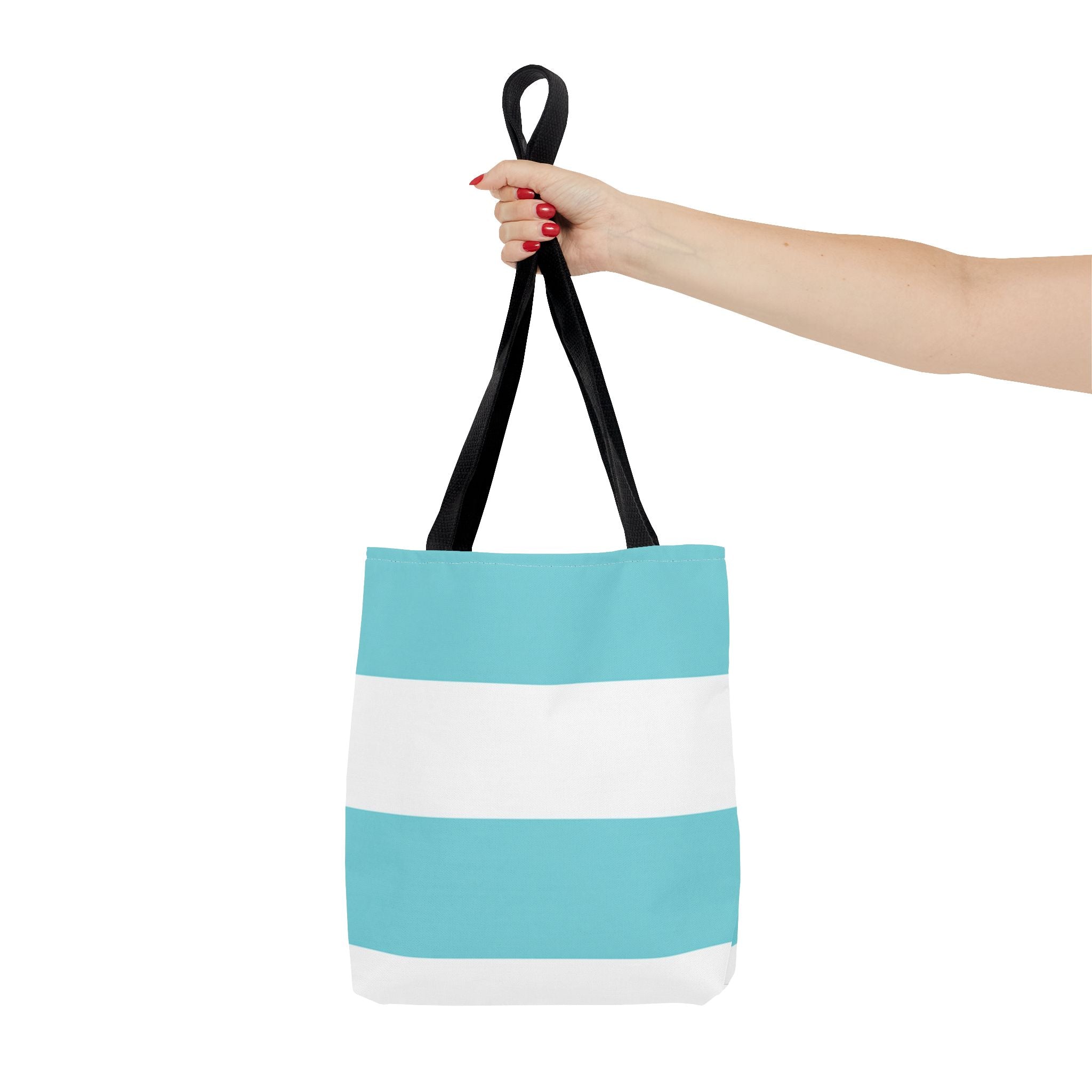 Striped Aqua & White Tote Bag — Beachy Everyday Shoulder Tote