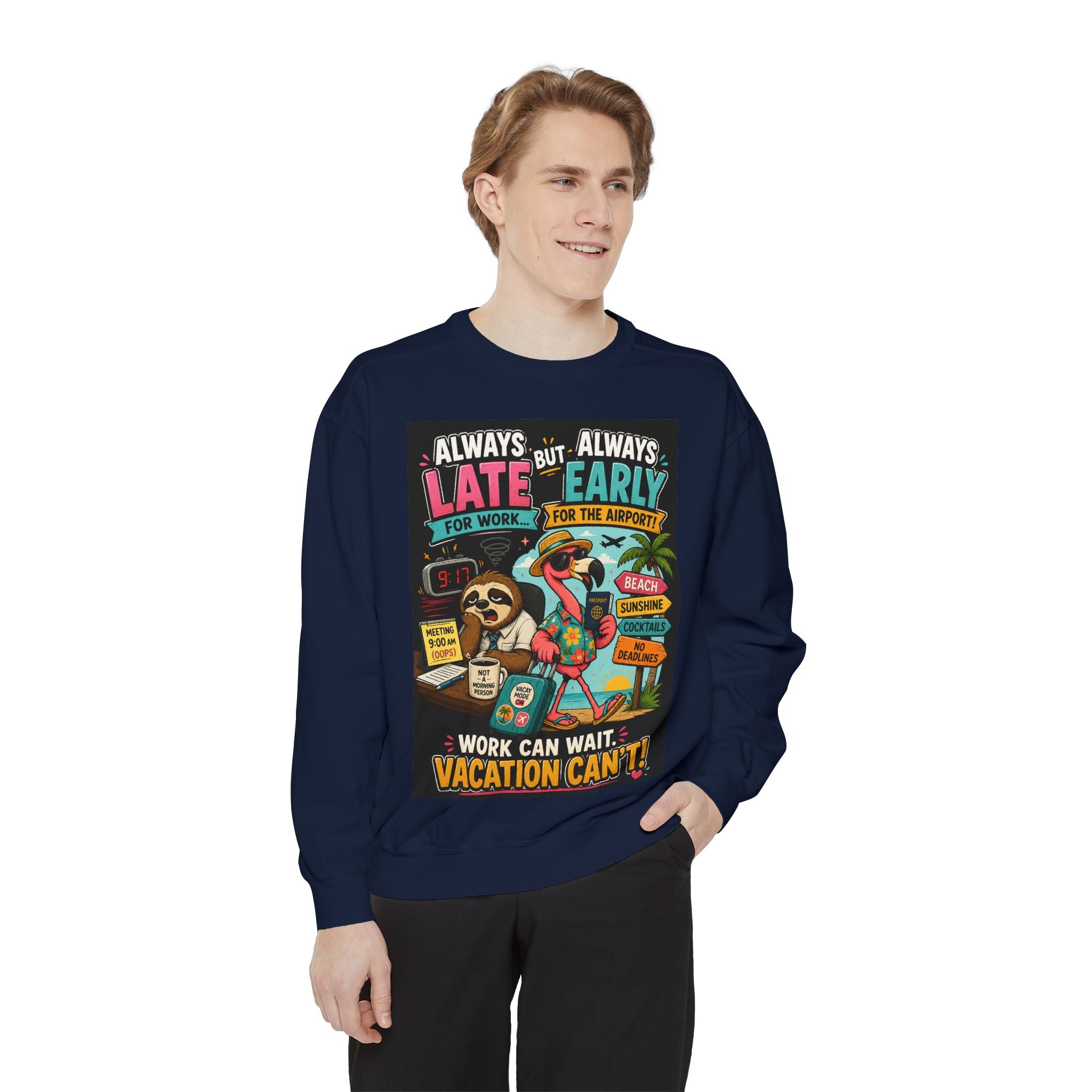 Vacation Vibes Sweatshirt — "Work Can Wait, Vacation Can't" Beach Resort Pullover
