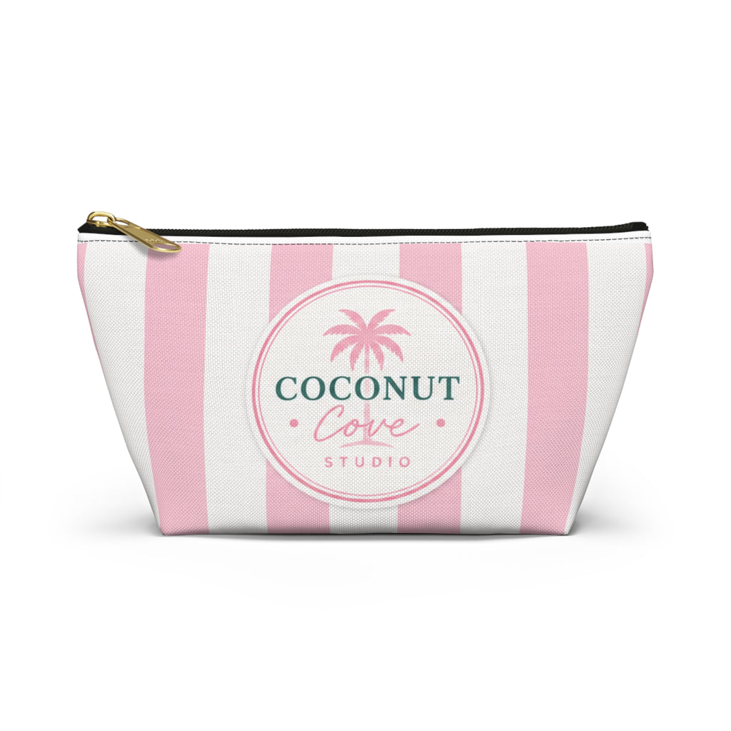 Coconut Cove Striped Accessory Pouch — Pink T‑Bottom Makeup Bag