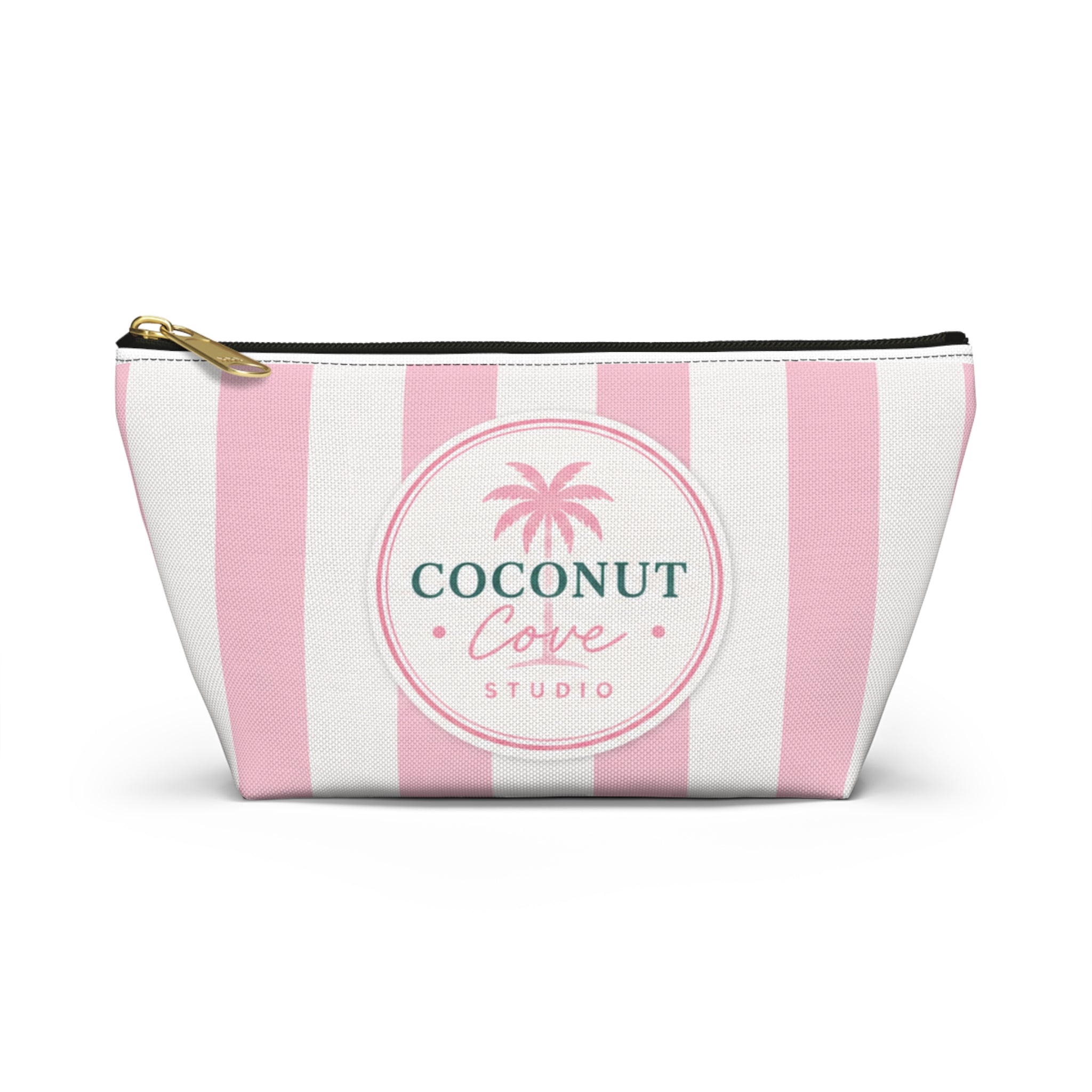 Coconut Cove Striped Accessory Pouch — Pink T‑Bottom Makeup Bag