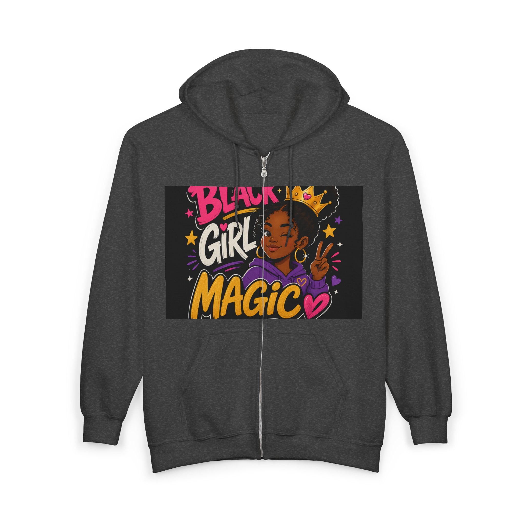 Black Girl Magic Zip Hoodie — Empowering Graphic Full-Zip Sweatshirt