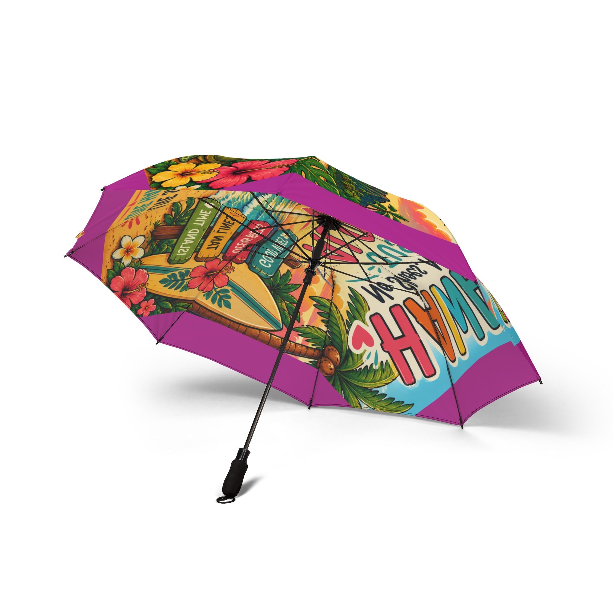 Hawaii Tropical Foldable Umbrella — 'Hawaii Just Aloha' Beach Rain Sun Parasol