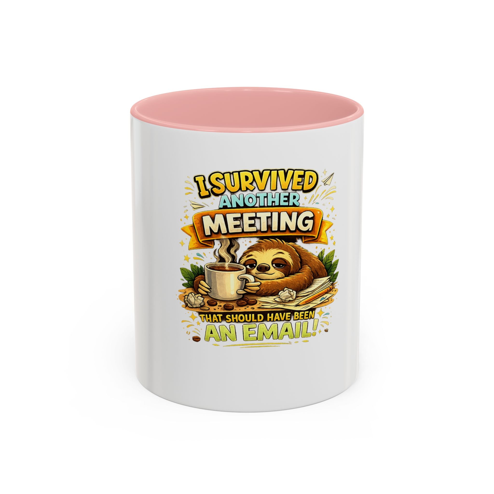 I Survived Another Meeting Coffee Mug — Funny Sloth Work Humor Mug (11/15oz)