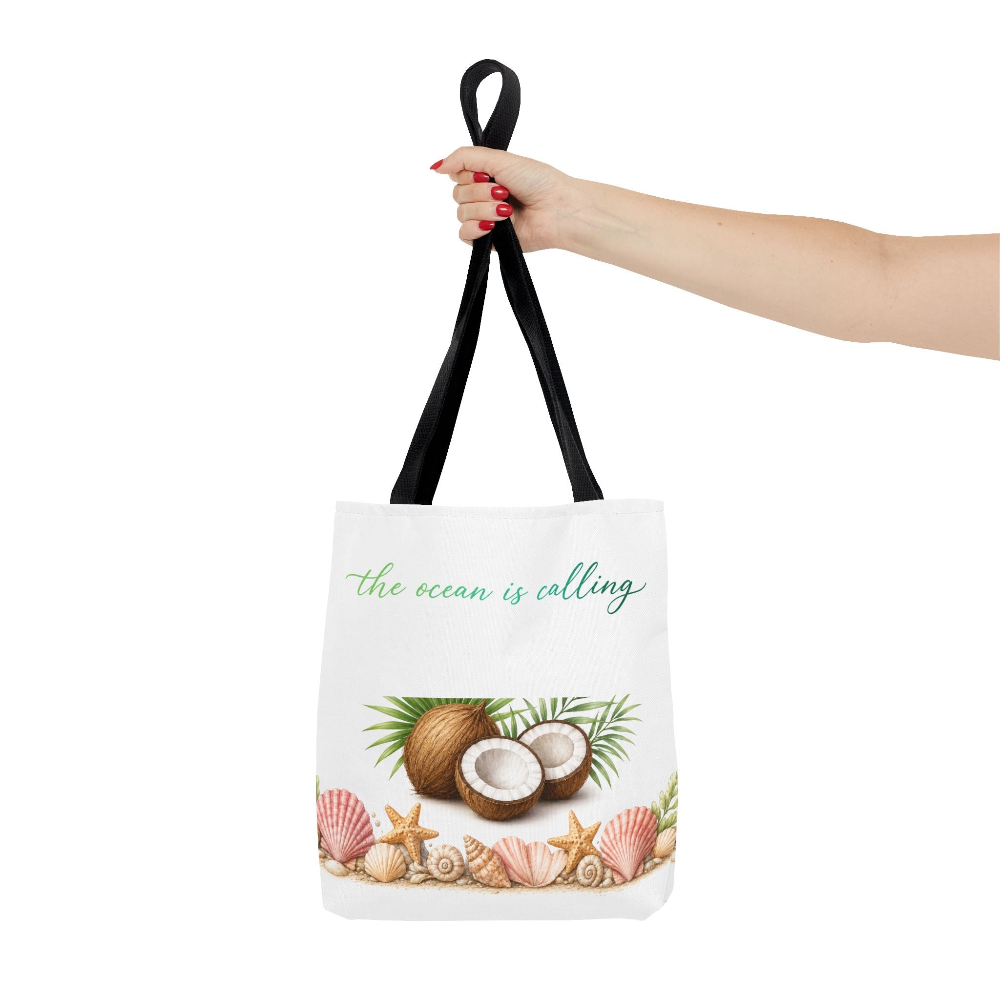 Beach Vibes Coconut Tote — “The Ocean Is Calling” All-Over Print