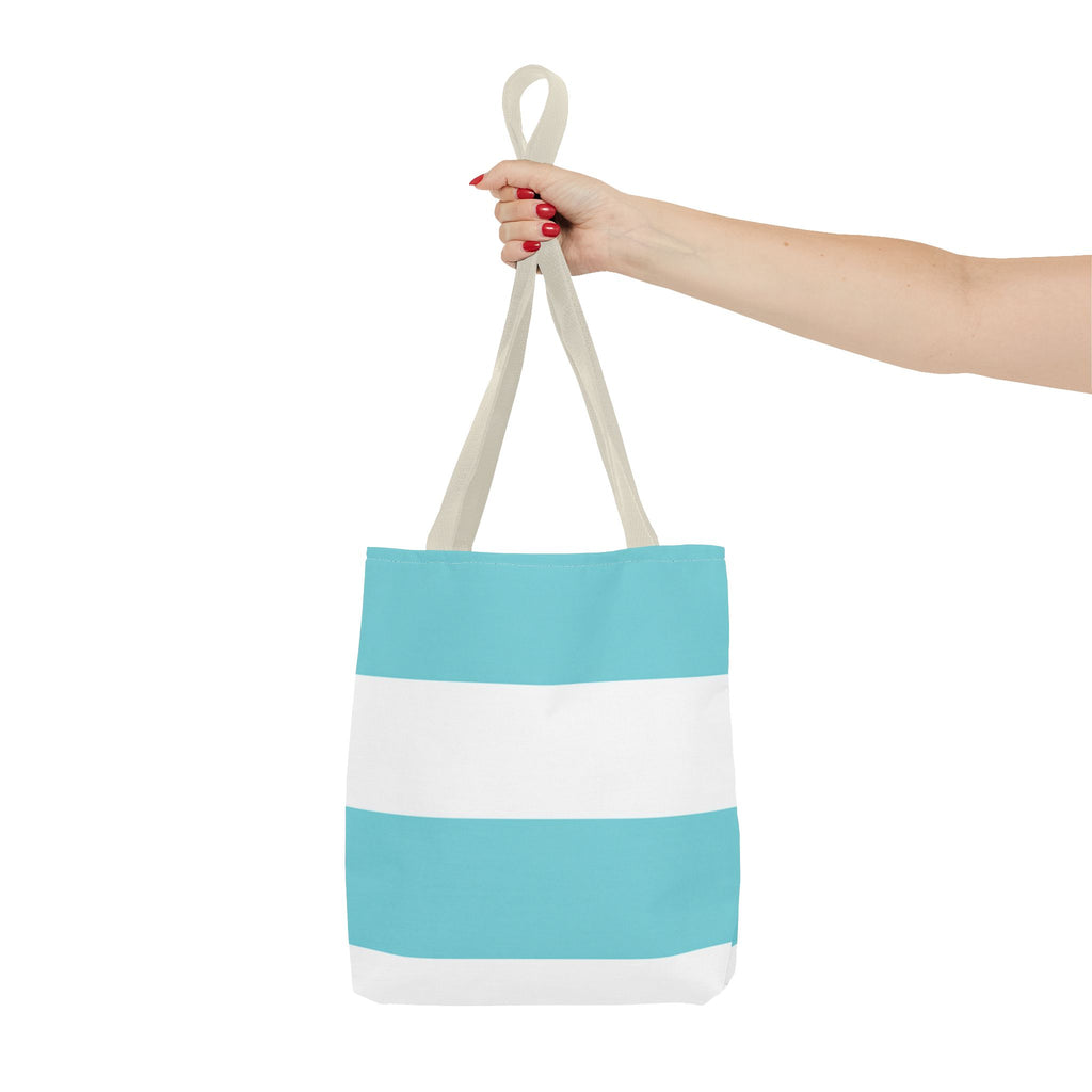 Striped Aqua & White Tote Bag — Beachy Everyday Shoulder Tote