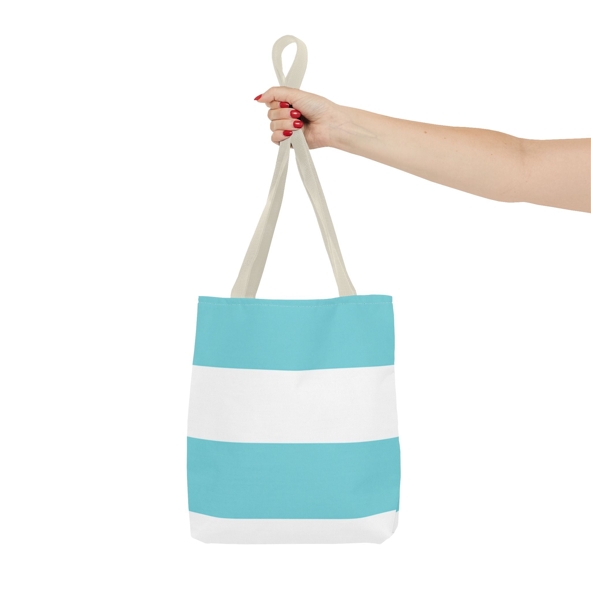 Striped Aqua & White Tote Bag — Beachy Everyday Shoulder Tote