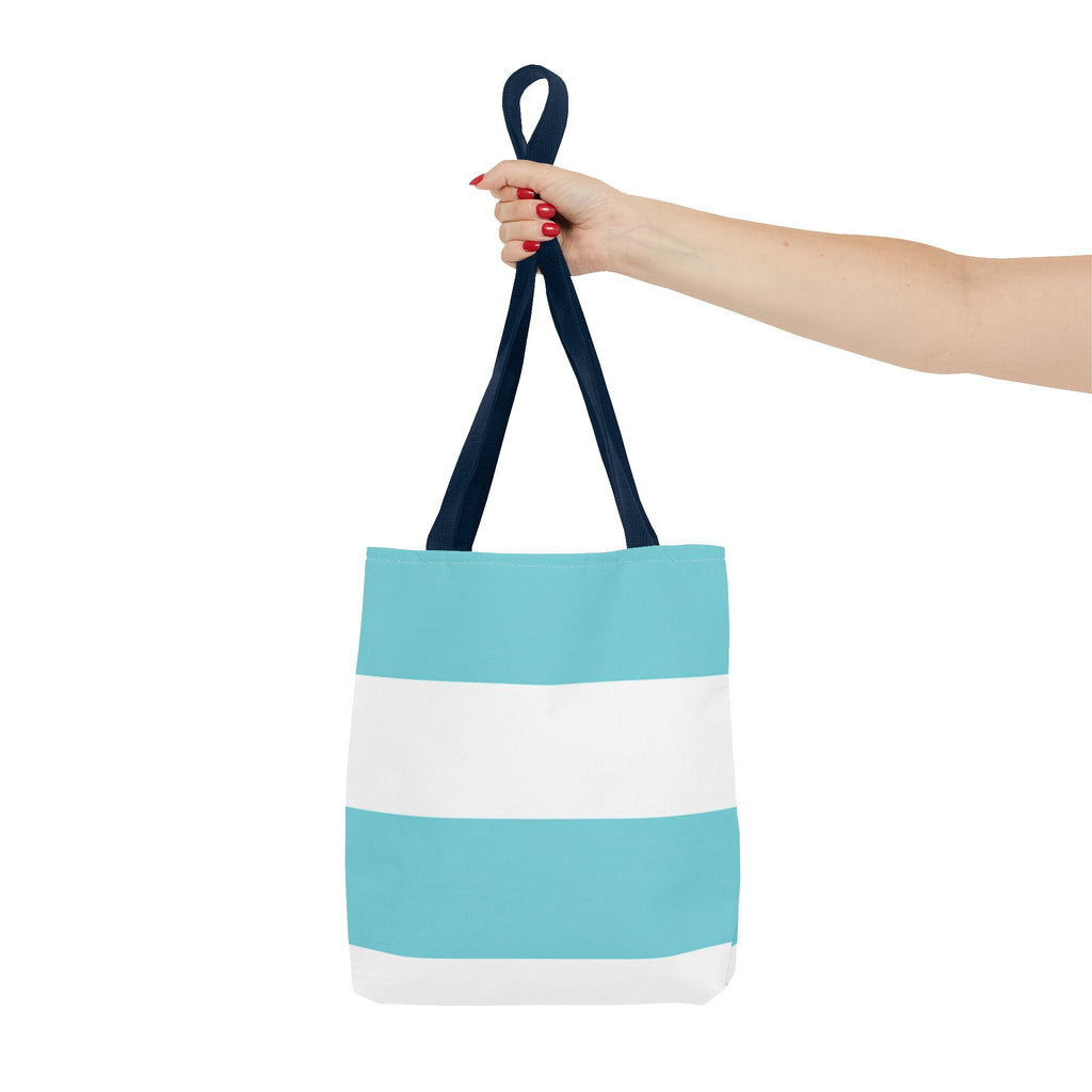 Striped Aqua & White Tote Bag — Beachy Everyday Shoulder Tote