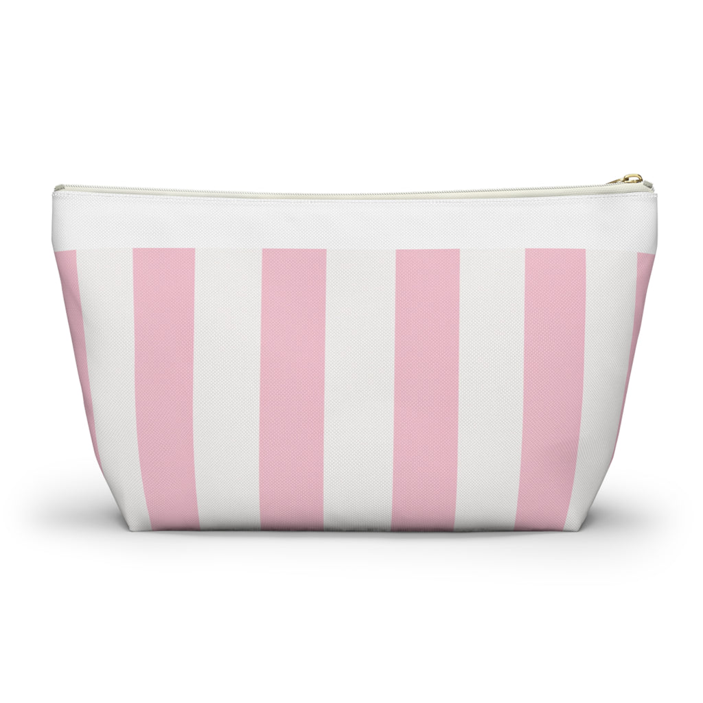 Coconut Cove Striped Accessory Pouch — Pink T‑Bottom Makeup Bag