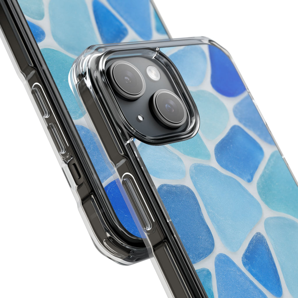 Blue Mosaic Magnetic Clear Phone Case — Protective Impact-Resistant iPhone Cover
