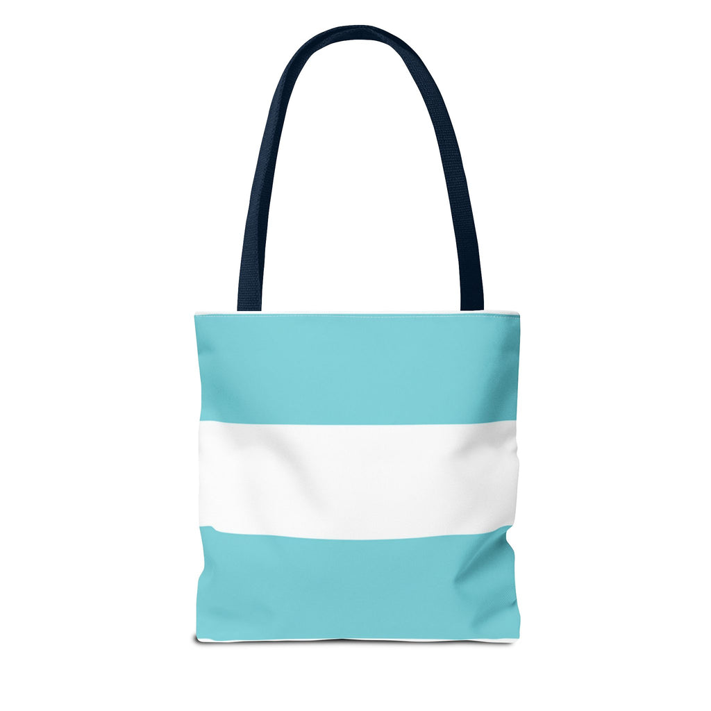 Striped Aqua & White Tote Bag — Beachy Everyday Shoulder Tote