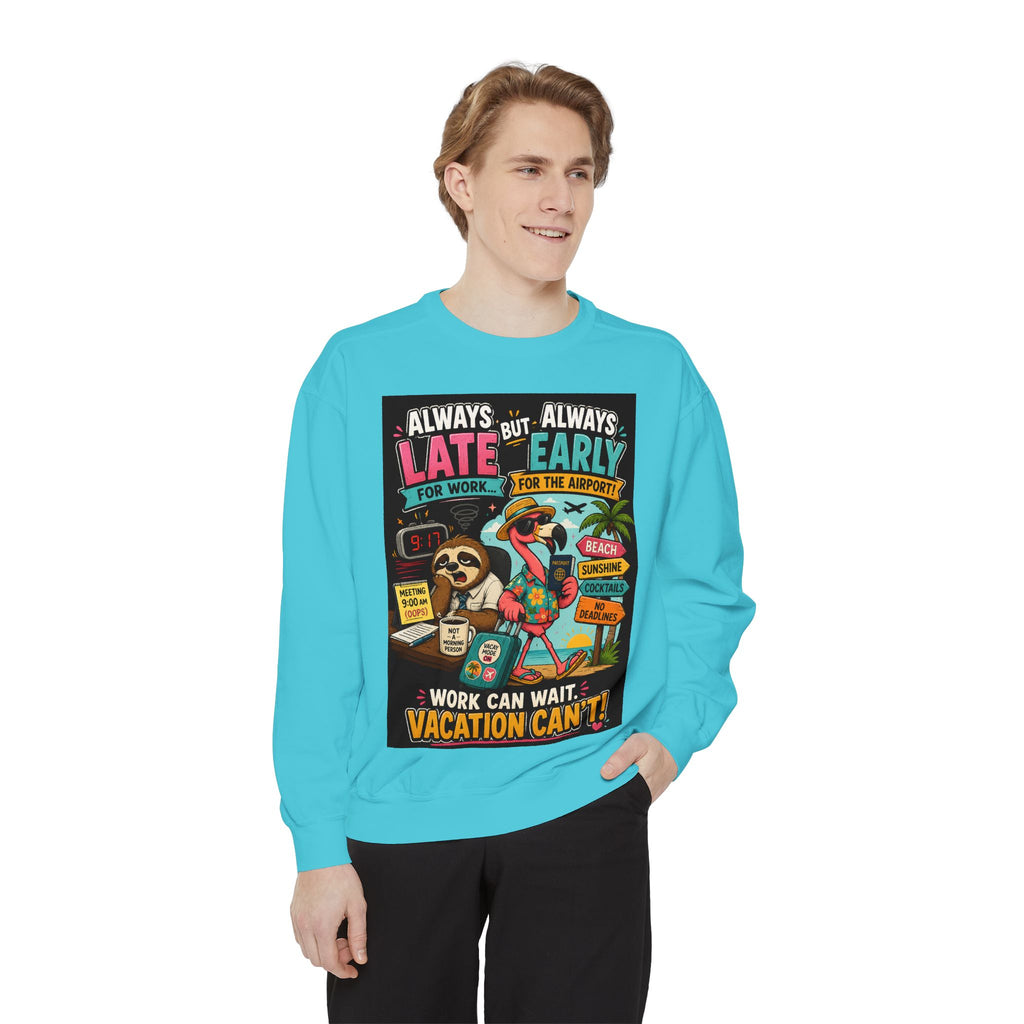Vacation Vibes Sweatshirt — "Work Can Wait, Vacation Can't" Beach Resort Pullover