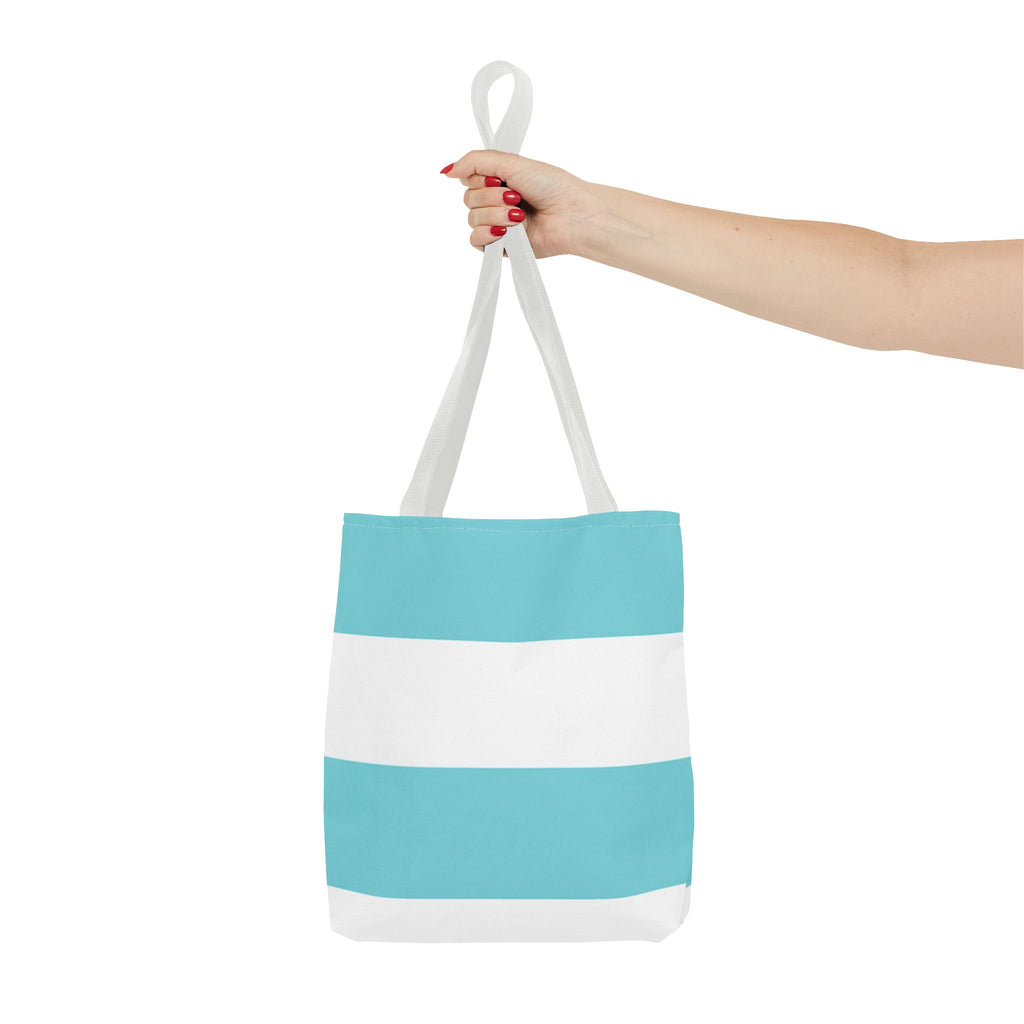 Striped Aqua & White Tote Bag — Beachy Everyday Shoulder Tote