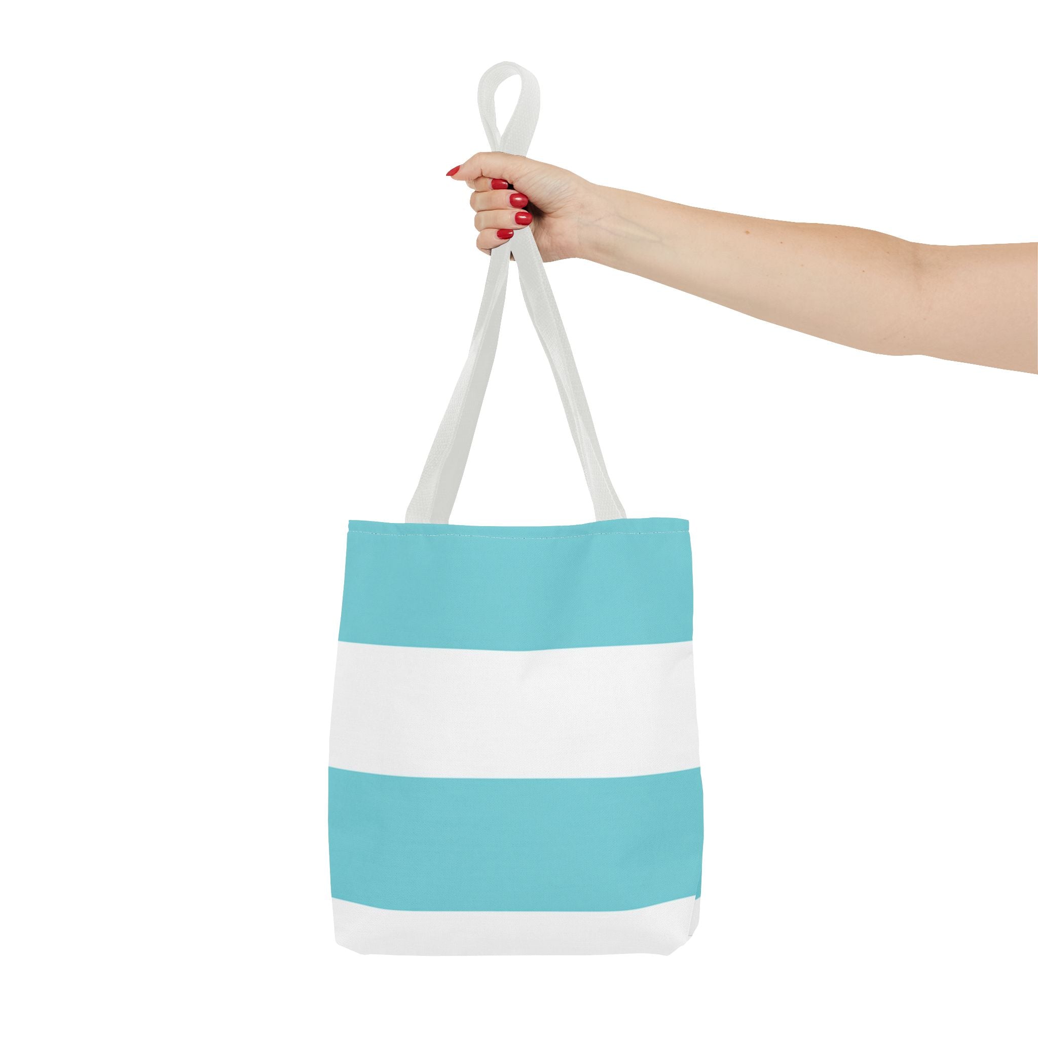 Striped Aqua & White Tote Bag — Beachy Everyday Shoulder Tote