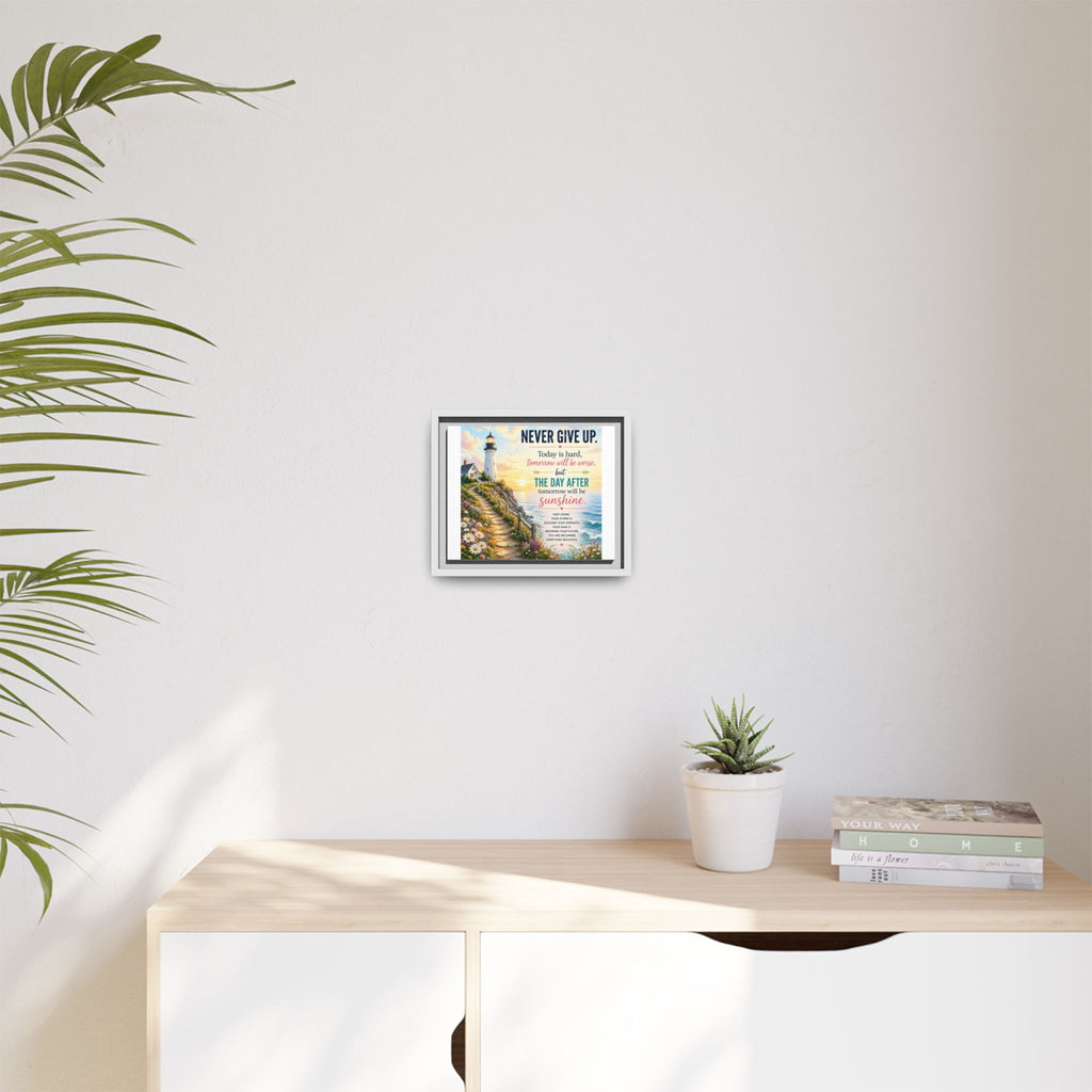Never Give Up Lighthouse Framed Canvas - Inspirational Wall Art