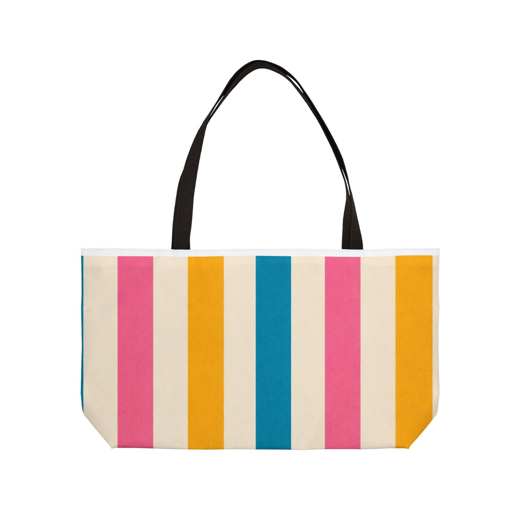 Striped Weekender Tote Bag — Retro Pink, Teal & Mustard Travel Beach Bag