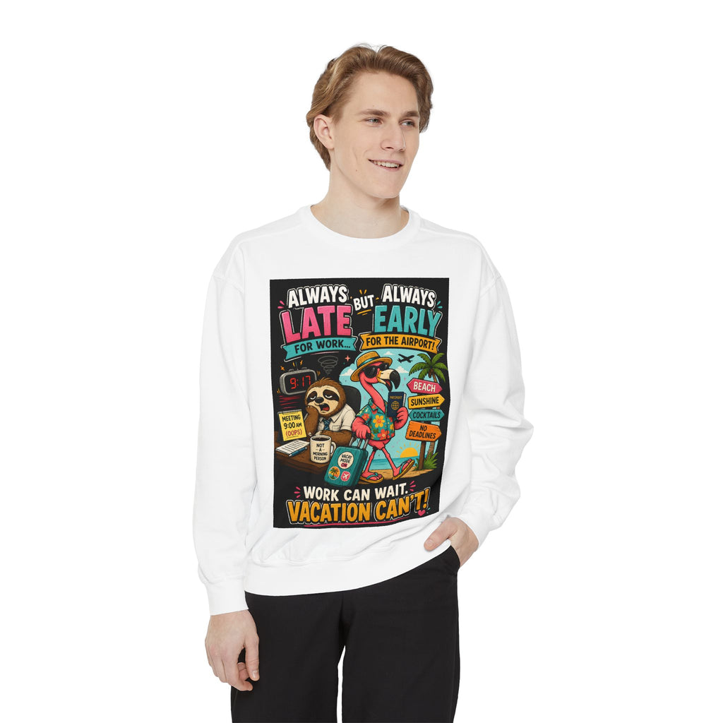 Vacation Vibes Sweatshirt — "Work Can Wait, Vacation Can't" Beach Resort Pullover