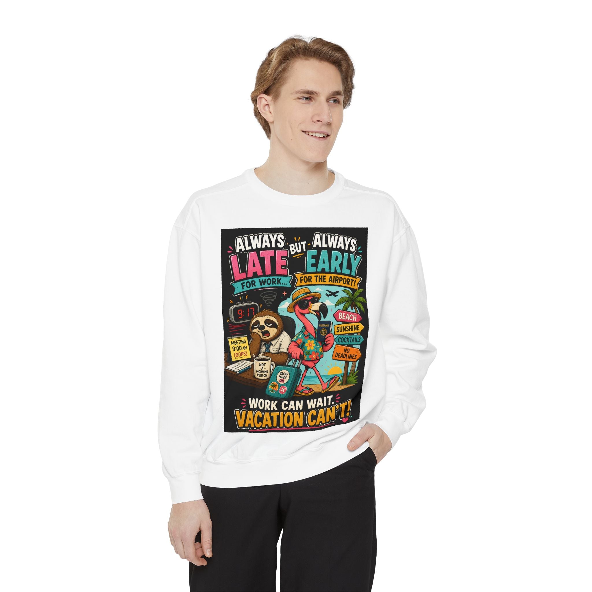 Vacation Vibes Sweatshirt — "Work Can Wait, Vacation Can't" Beach Resort Pullover