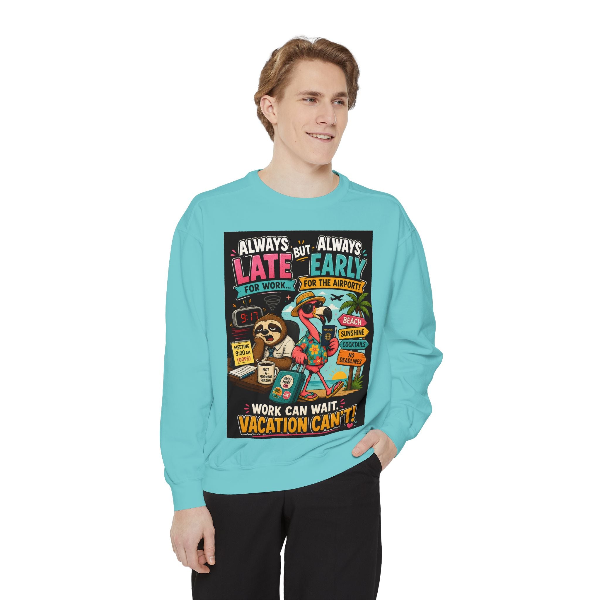 Vacation Vibes Sweatshirt — "Work Can Wait, Vacation Can't" Beach Resort Pullover