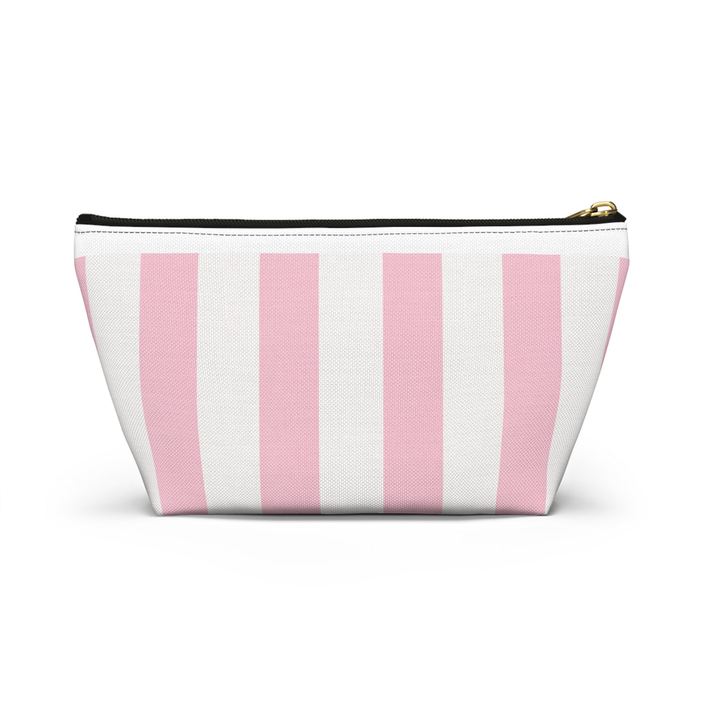 Coconut Cove Striped Accessory Pouch — Pink T‑Bottom Makeup Bag