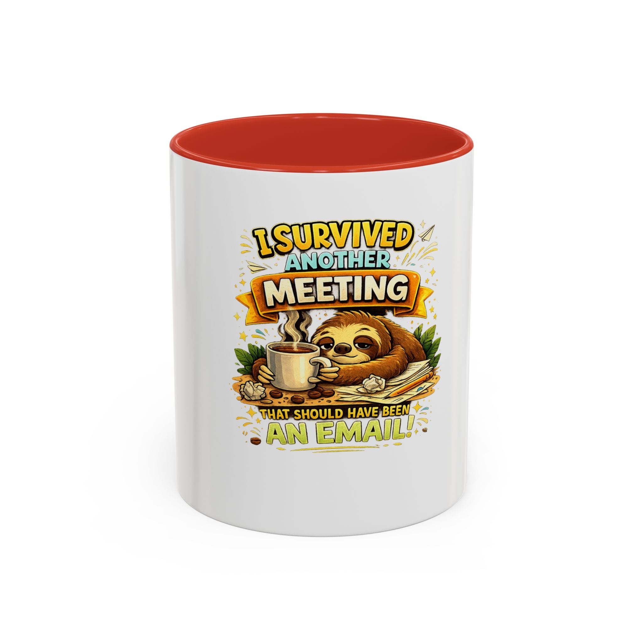 I Survived Another Meeting Coffee Mug — Funny Sloth Work Humor Mug (11/15oz)