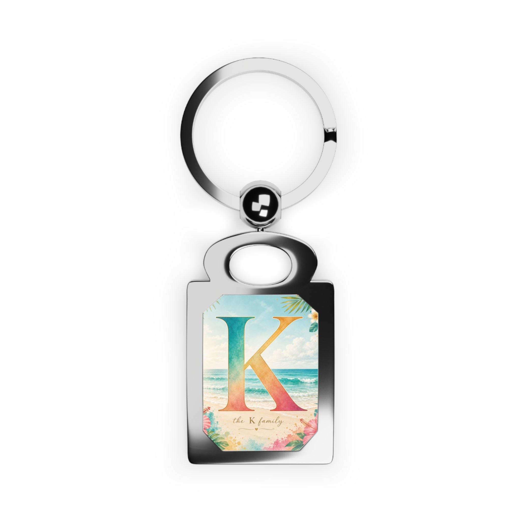Personalized Rectangle Keyring — Tropical Monogram K