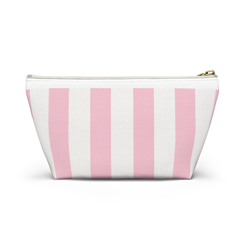 Coconut Cove Striped Accessory Pouch — Pink T‑Bottom Makeup Bag