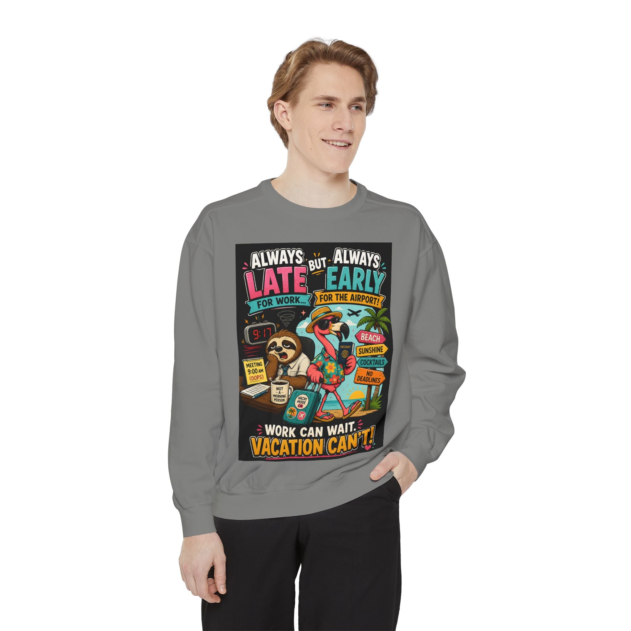 Vacation Vibes Sweatshirt — "Work Can Wait, Vacation Can't" Beach Resort Pullover