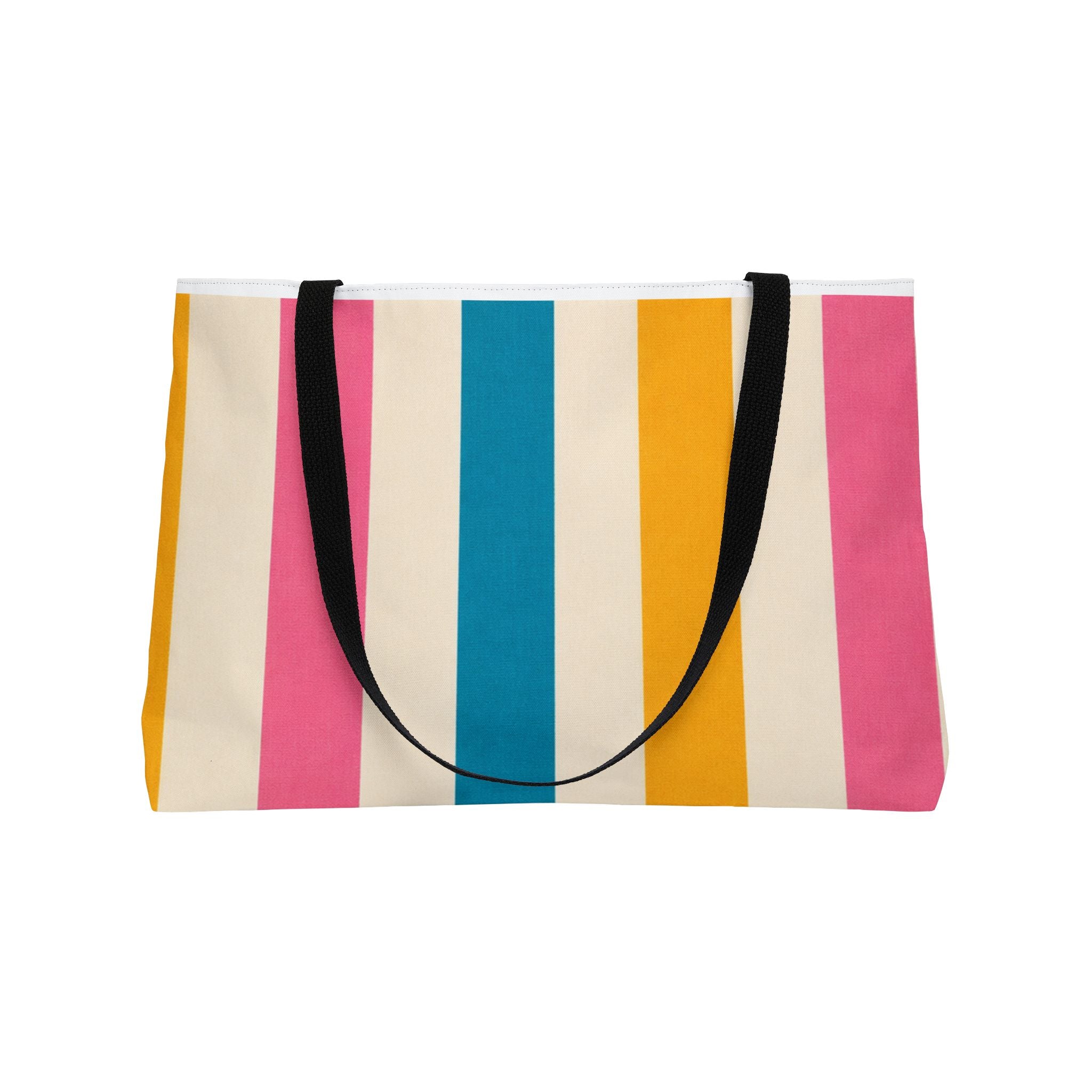 Striped Weekender Tote Bag — Retro Pink, Teal & Mustard Travel Beach Bag