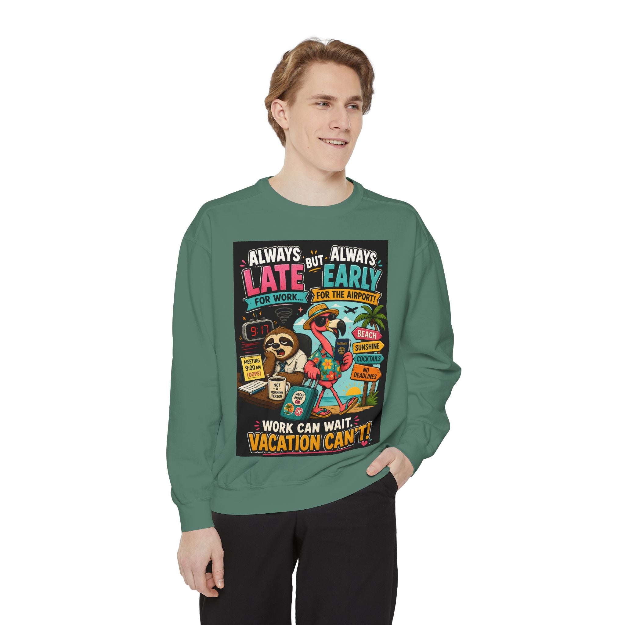 Vacation Vibes Sweatshirt — "Work Can Wait, Vacation Can't" Beach Resort Pullover