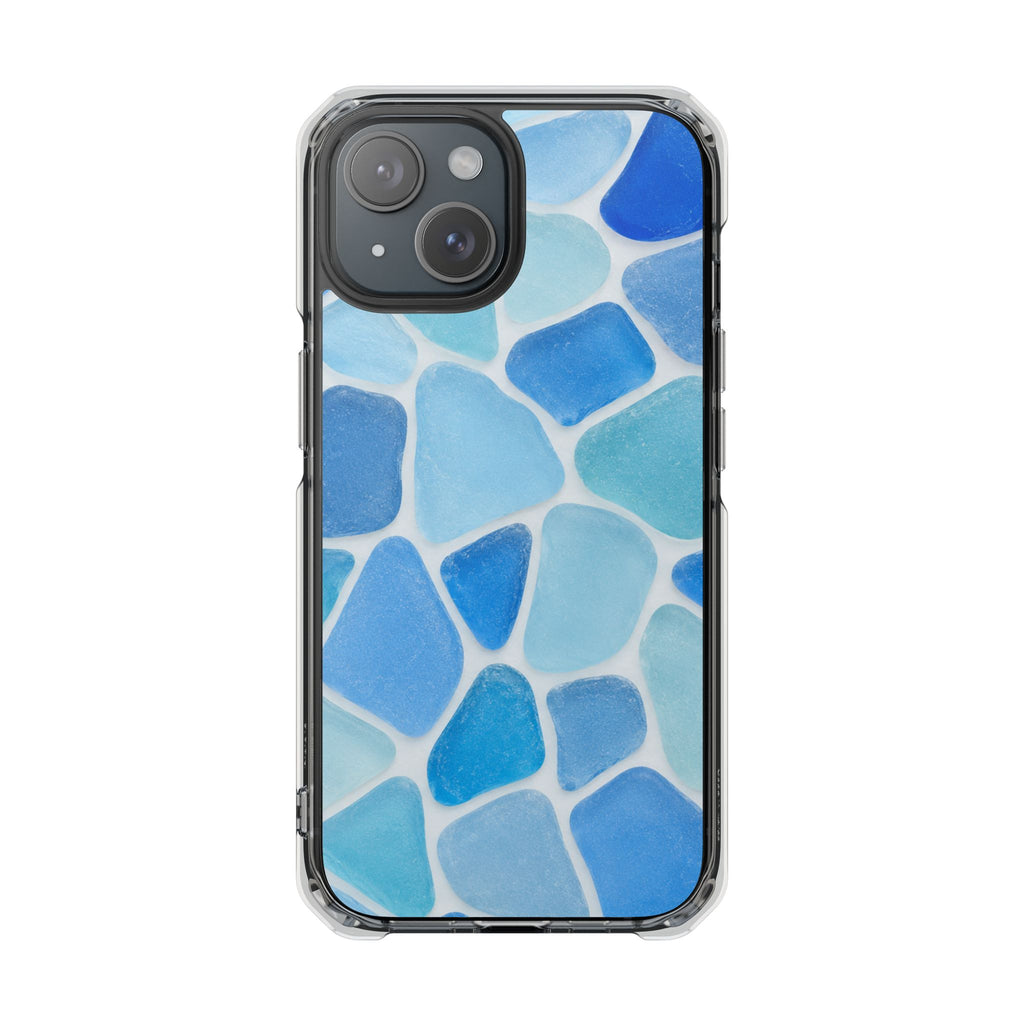 Blue Mosaic Magnetic Clear Phone Case — Protective Impact-Resistant iPhone Cover